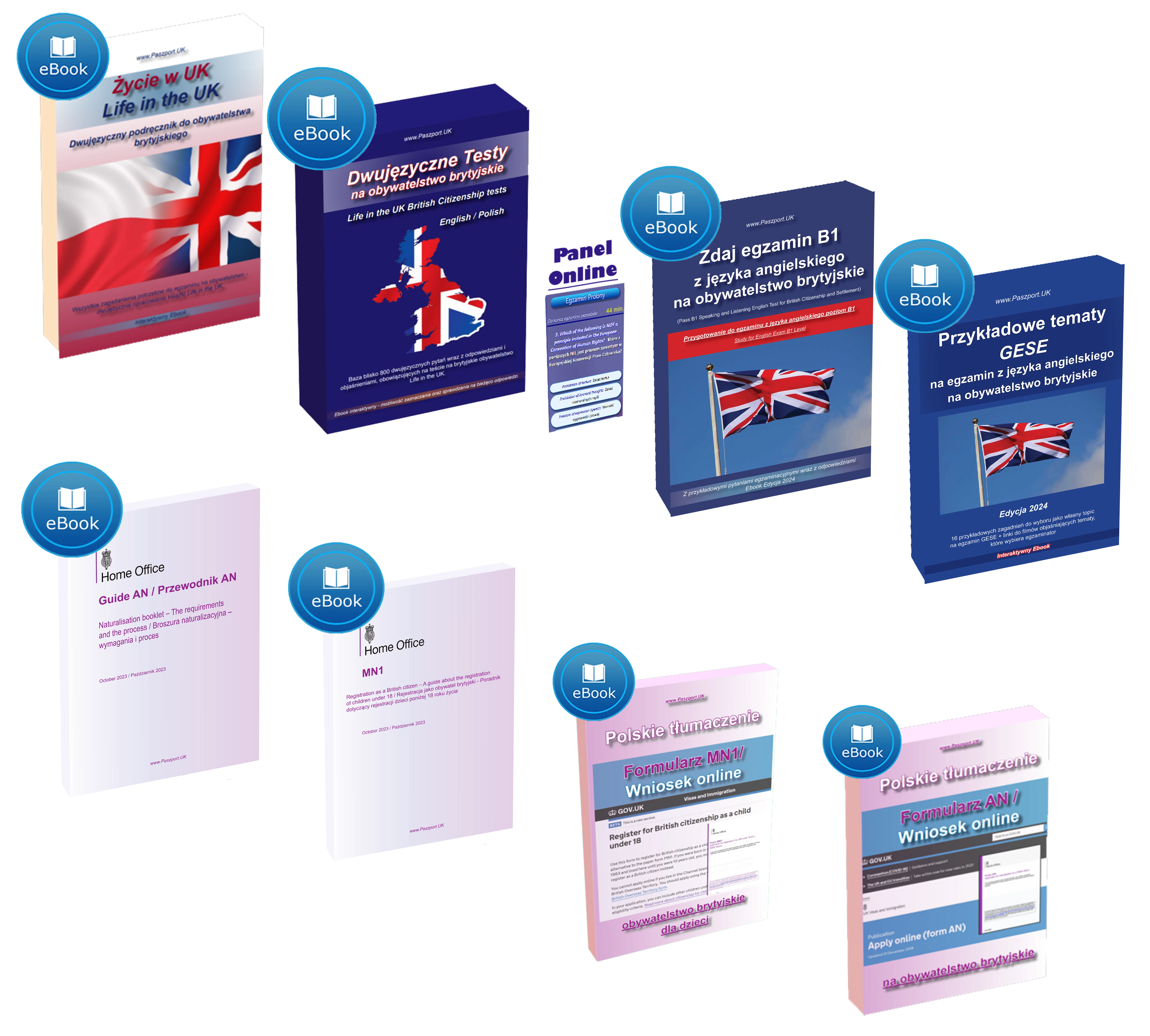 Dwujęzyczne materiały książki do egzaminów na obywatelstwo brytyjskie po polsku